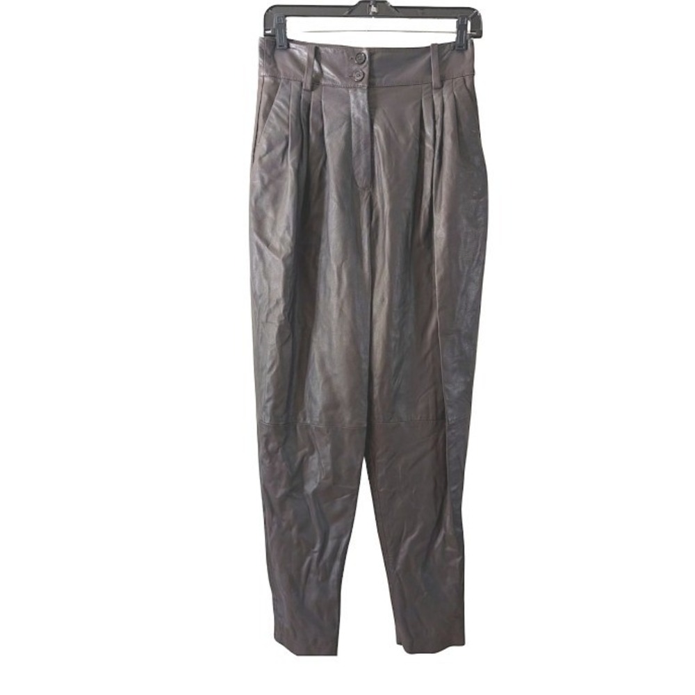 DOLCE GABBANA Leather Pleated High Waisted Trousers Pants Women Made in Italy 42 - Picture 10 of 14